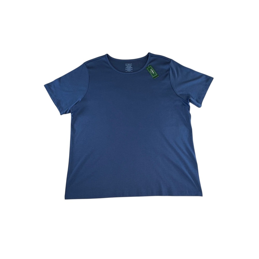 LL Bean Women 1X Plus Deep Blue Supima Cotton Pima Crewneck Basic Tee  NWT
